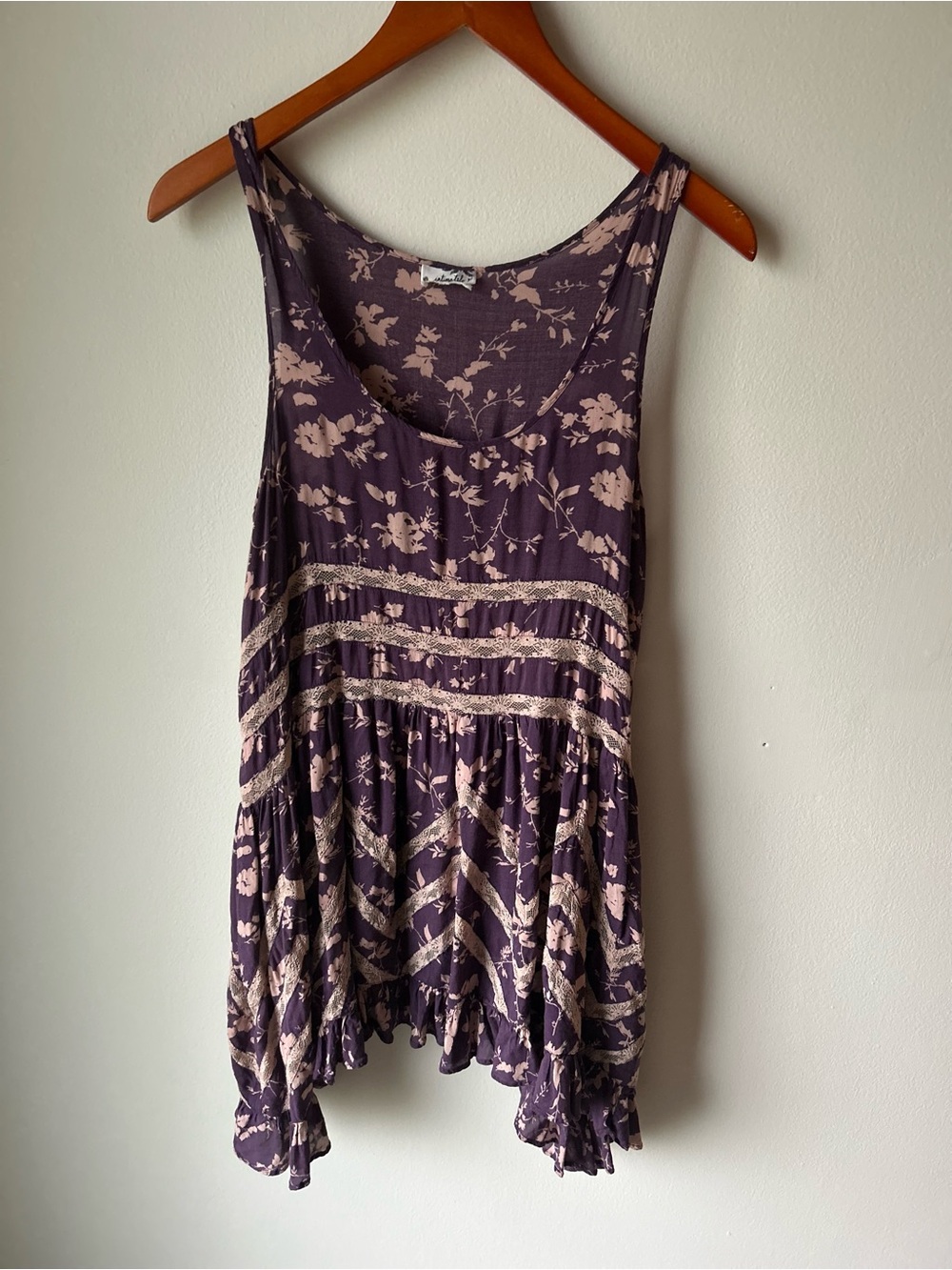 INTIMATELY by Free People Purple Floral Lace Handkerchief Hem Tunic Top - Picture 2 of 10
